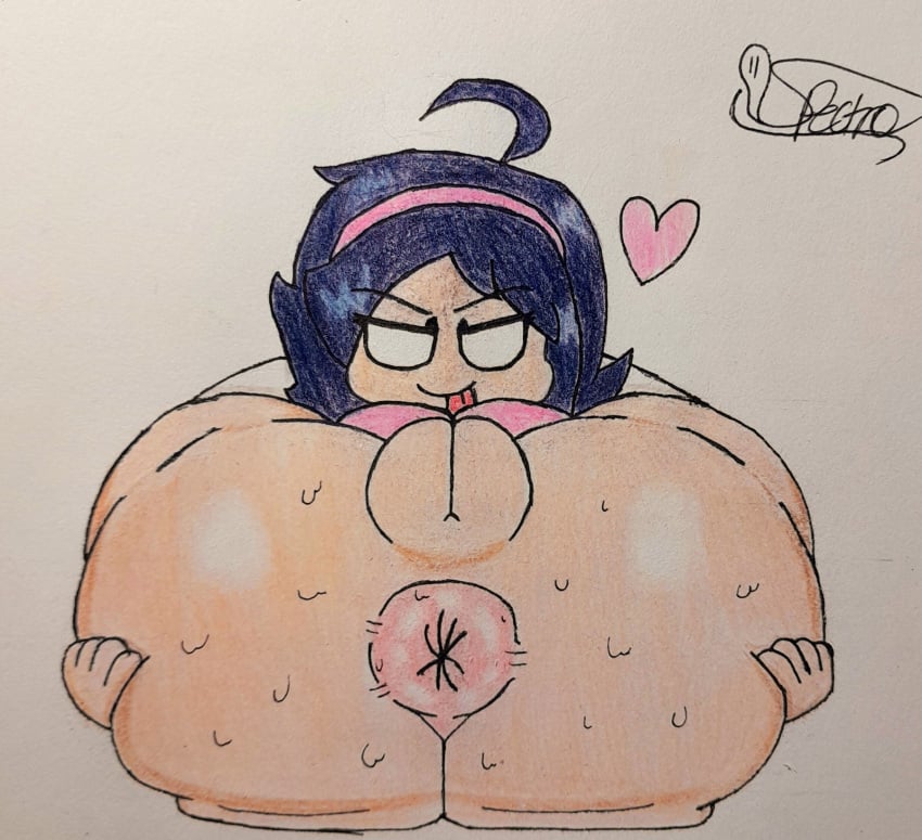 1female anus artist_name artist_signature ass big_ass black_hair dat_ass exposed_anus exposed_pussy exposing_self female female_only friday_night_funkin half-closed_eyes headband heart huge_ass looking_at_viewer lying lying_on_back nene_(newgrounds) newgrounds plump_labia pretzel_position puffy_anus puffy_pussy pussy sclera_only self_exposure self_upload simple_background spectrodraws spreading spreading_ass sticking_out_tongue sweat sweating sweaty sweaty_butt tongue tongue_out traditional_media_(artwork) white_background white_eyes