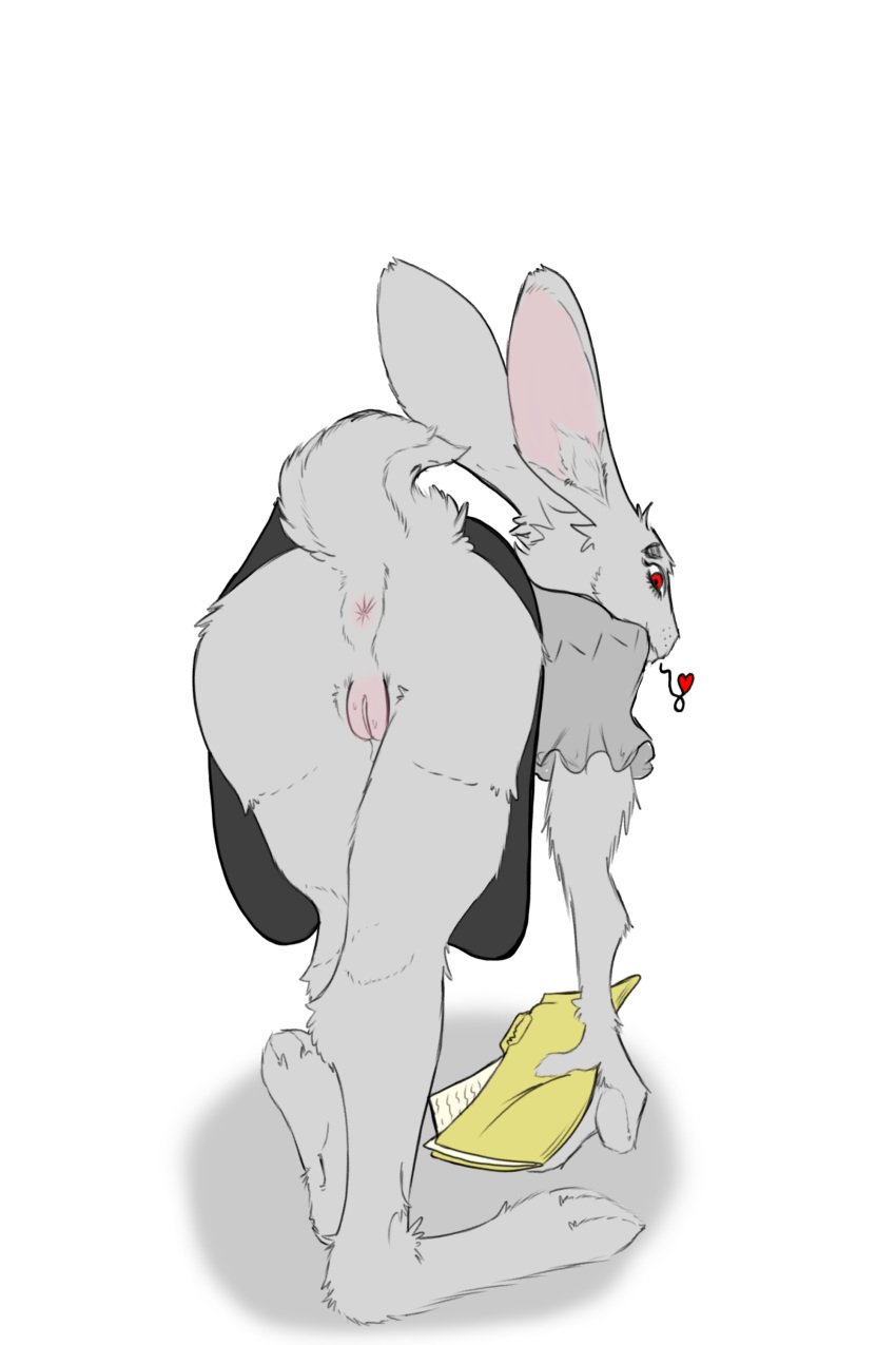2:3 absurd_res alpha_channel anthro anus bent_over big_hands doublespace female folder genitals heart_symbol hi_res lagomorph looking_at_viewer mammal office_clothing plantigrade pussy raised_tail red_eyes solo tail tail_anus