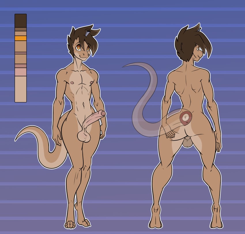 2025 5_fingers absurd_res anthro ass ass background balls belly_button blue_background bodysuit brown_body brown_hair color_palette digital_art digital_drawing_(artwork) digital_media digital_media_(artwork) femboy flat_colors hair hi_res latex latex_bodysuit latex_skinsuit latex_suit libra-11 libra_labs lizard male nipples orange_eyes penis reference reference_image reference_sheet reptile rubber rubber_suit scalie short_hair simple_background skin_tight skin_tight_suit skink skinsuit slim slim_male slim_waist zipper zippers_(series)