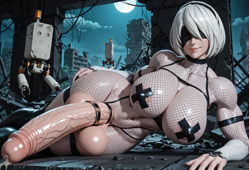 1futa ai_generated android balls big_penis blindfold choker cock_ring cross_pasties dickgirl elbow_gloves fishnet_bodysuit fishnets futa_only futa_sans_pussy futanari gq32970 huge_breasts huge_cock intersex large_breasts nier:_automata nier_(series) on_side penis precum short_hair solo solo_futa thick_thighs veiny_penis white_hair yorha_2b