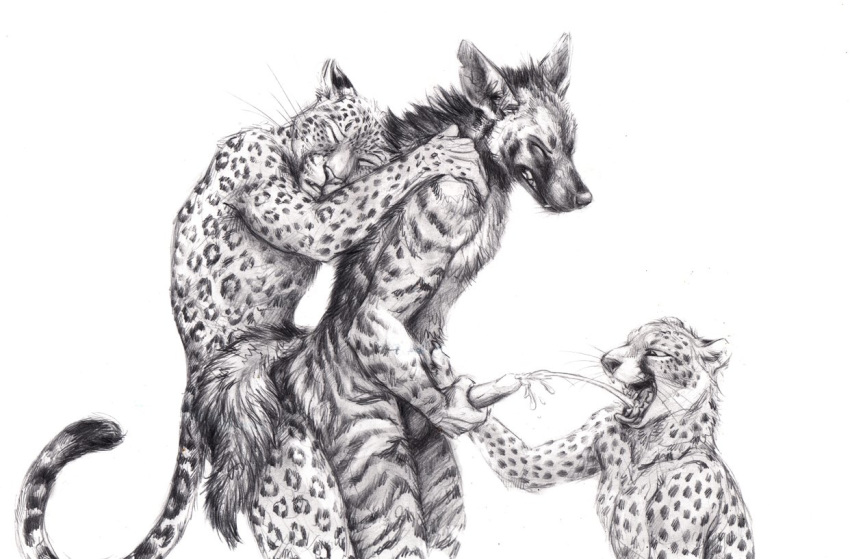 anal anthro balls cheetah cum feline hyena kenket leopard male mammal oral penis sex striped_hyena yaoi