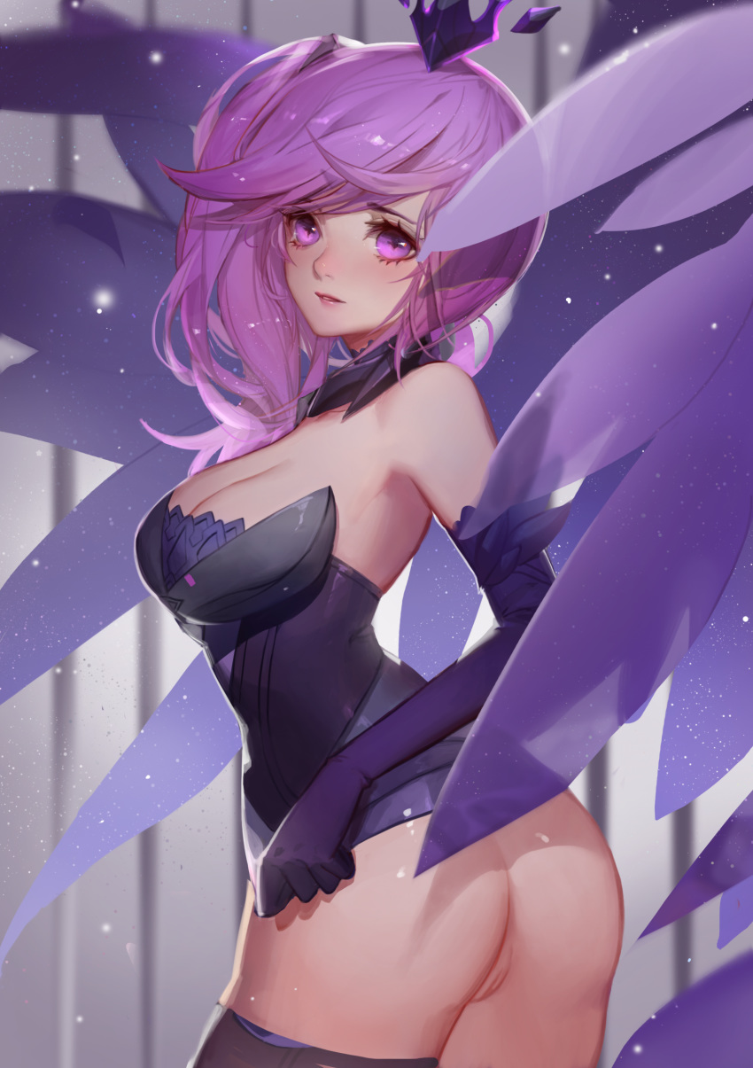 1girls absurdres breasts cleavage dark_elementalist_lux dress elbow_gloves elementalist_lux female female_only gloves highres large_breasts league_of_legends long_hair luxanna_crownguard nipples pink_eyes pink_hair pussy sideboob solo songjikyo stockings tagme thighhighs