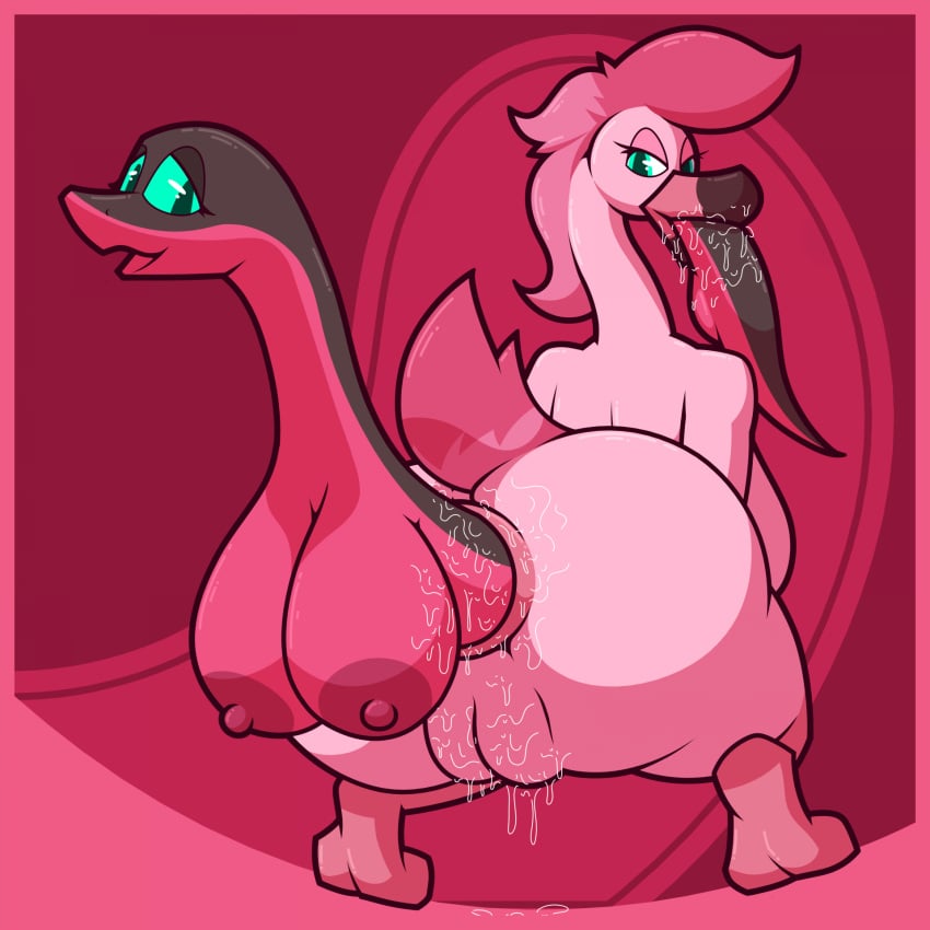 1:1 2023 all_the_way_through anal anal_vore anthro areola avian beak big_breasts biped bird black_body black_scales bodily_fluids breasts busty_feral crouching duo eyelashes feathers female female/female feral flamingo genital_fluids genitals green_eyes hair hi_res ikakins legless looking_back nipples non-mammal_breasts open_mouth oral oral_penetration oral_threading oral_vore partially_inside penetration pink_areola pink_background pink_body pink_feathers pink_hair pink_nipples pink_scales pussy rayleigh_(ikakins) reptile saliva scales scalie simple_background snake snake_impalement soft_vore threaded_by_body vaginal_fluids vore willing_prey