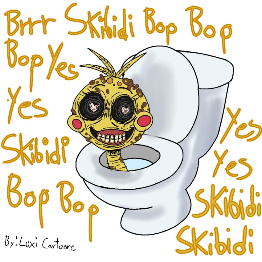1:1 avian bird black_sclera chicken feces female five_nights_at_freddy's five_nights_at_freddy's_2 galliform gallus_(genus) grotesque heart_eyes heart_symbol hi_res lovetaste_chica luxicartoons nightmare_fuel phasianid scottgames skibidi_toilet solo thanks_i_hate_it toilet toy_chica_(fnaf) what_the_actual_fuck_is_wrong_with_you_op where_is_your_god_now why yellow_body yellow_skin
