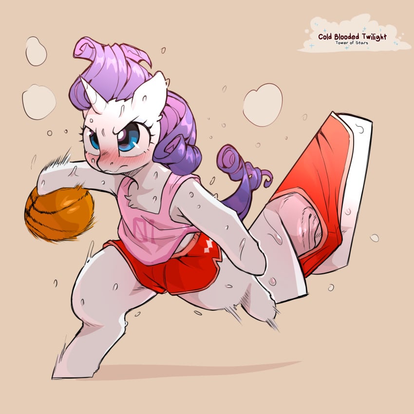 1:1 2025 animal_genitalia animal_pussy anthro basketball blue_eyes blush bodily_fluids clothed clothing cold-blooded-twilight equid equine equine_genitalia equine_pussy eyelashes female friendship_is_magic fur genitals hair hasbro hi_res horn long_hair mammal my_little_pony mythological_creature mythological_equine mythology purple_hair purple_tail pussy rarity_(mlp) semi-anthro solo sweat tail unicorn unicorn_horn white_body white_fur