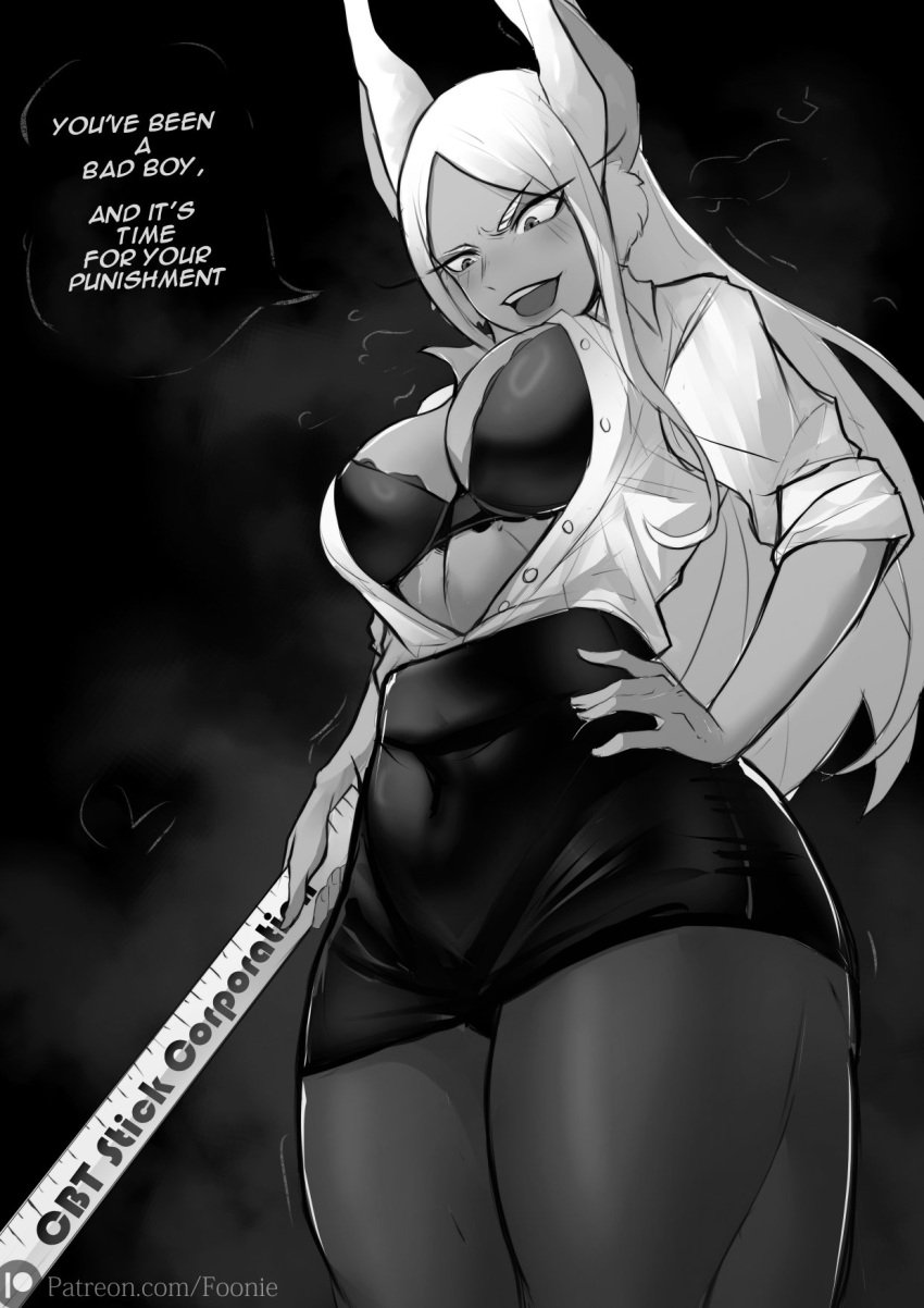 1girls adult adult_female big_breasts boku_no_hero_academia bra breasts cleavage clothed clothed_female dark-skinned_female dark_skin female female_focus female_only foonie_xd large_boobs large_breasts mature mature_woman miruko my_hero_academia office_clothing office_lady office_worker older_female ruler rumi_usagiyama teacher unbuttoned unbuttoned_shirt usagiyama_rumi
