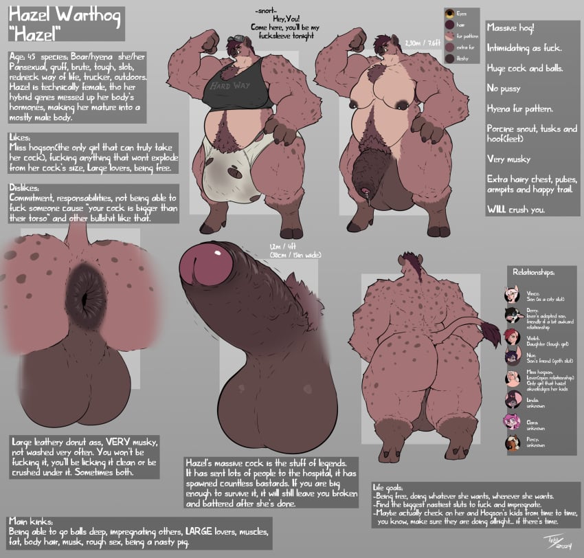 anthro anus areola ass backsack balls biped breasts clothed clothing countershade_fur countershade_torso countershading english_text erection foreskin fur genitals glans gynomorph hazel_warthog hi_res hooves humanoid_genitalia humanoid_penis hybrid hyena intersex mammal model_sheet muscular muscular_anthro muscular_gynomorph muscular_intersex nipple_piercing nipples nude penis piercing profanity puffy_anus raised_tail sagging_breasts solo suid suine sus_(pig) tail tail_anus tail_tuft text toby_art tuft vein veiny_penis wild_boar