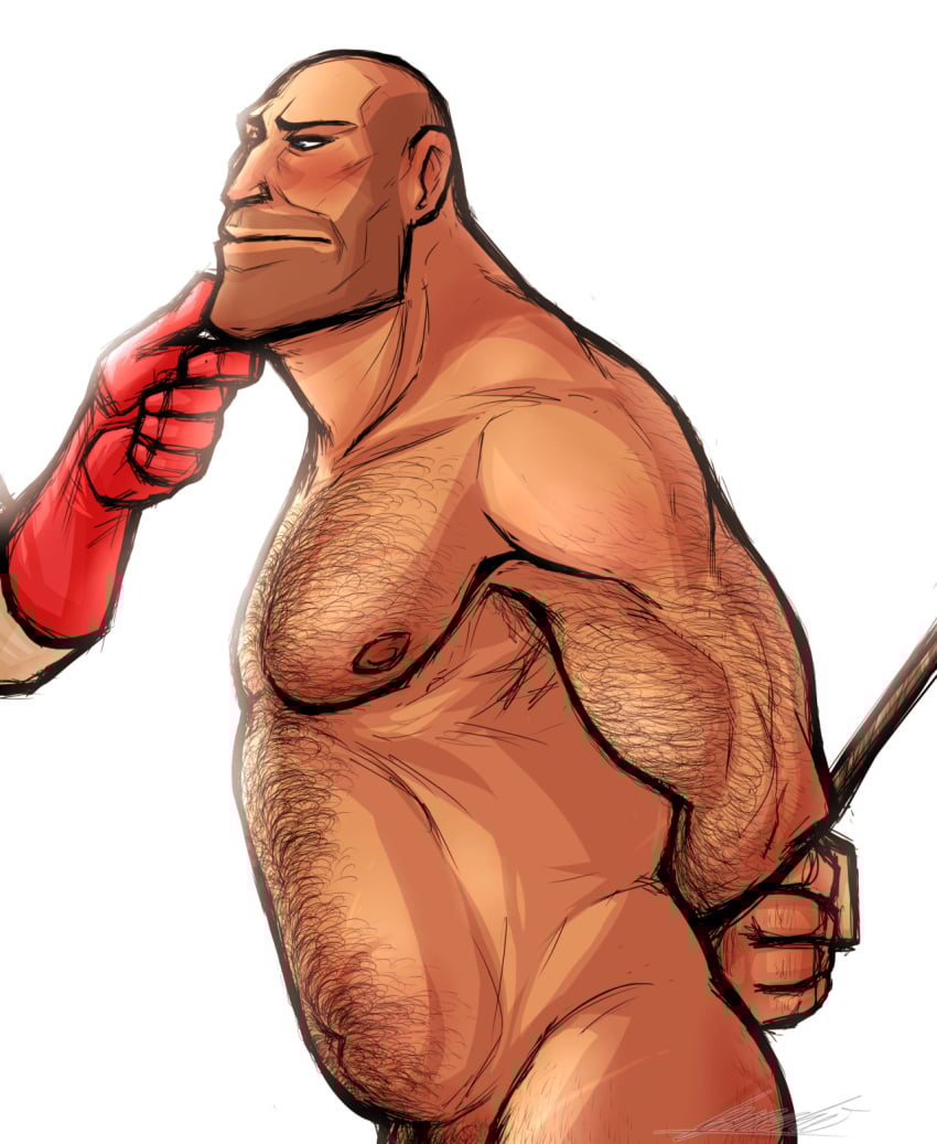 arm_hair arms_behind_back arms_bound arms_bound_behind_back arms_tied arms_tied_behind_back bald bara barazoku bondage chest_hair chin_grab chubby chubby_male gay gloves hairy_male heavy_(team_fortress_2) heavy_weapons_guy human_only iqrachi male male/male male_only medic_(team_fortress_2) mostly_offscreen_character musclegut nude strongfat stubble team_fortress_2 tied_up yaoi
