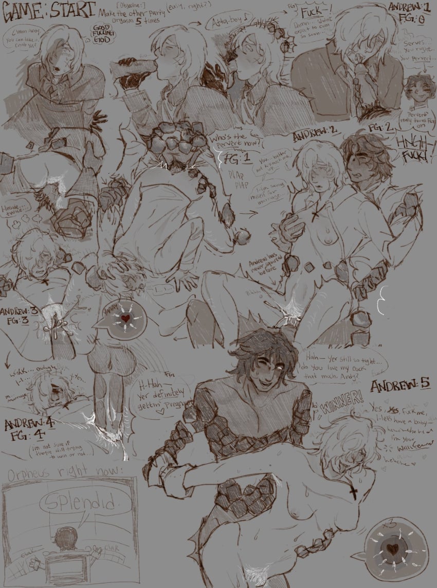 2boys andrew_kreiss blowjob breasts cross_necklace cum cumming cuntboy cuntboy_with_breasts fools_gold from_behind game identity_v idv intersex multiple_orgasms norton_campbell oral penis_in_pussy priestfrot pussy_hair small_breasts trans_man vaginal_sex worried