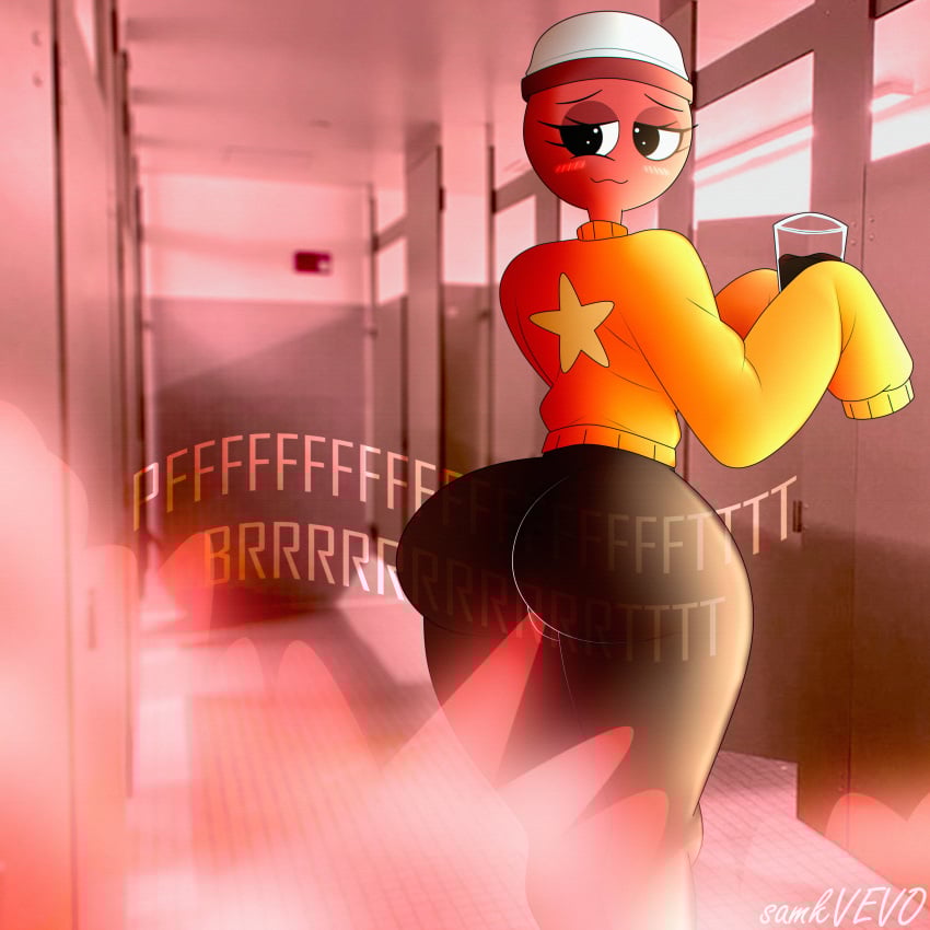 1girls blush dandy's_world fart fart_cloud farting female gigi_(dandy's_world) samkvevo tagme text
