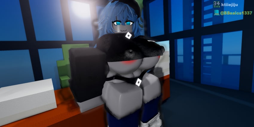 3d 3d_model big_breasts blue_eyes blue_hair breasts cap eyes female female ktiiejiju_(artist) nipples panties pose roblox roblox_(character) roblox_avatar roblox_game shoes socks sweater watermark