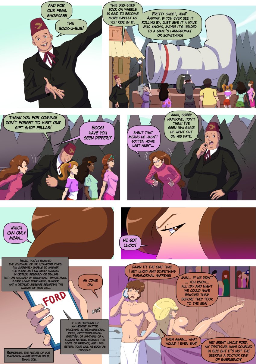 aged_up annon breasts breasts_bigger_than_head comic comic_page dipper_pines female gravity_falls leg leg_in_air leg_up mabel_pines male naked naked_female nude nude_female nudity pacifica_northwest page_17 soos_ramirez tits tits_bigger_than_head towel towel_only