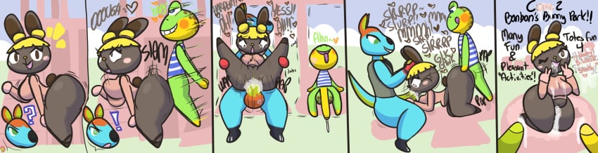 ahe_gao ambiguous_penetration amphibian anal anal_sex animal_crossing anthro ass balls bent_over big_butt bodily_fluids bonbon_(animal_crossing) bottomless bouncing_breasts breasts bubble_butt clothed clothing comic cum cum_in_mouth cum_inside cum_on_breasts cum_on_face double_penetration double_v_sign erect_nipples eye_roll fellatio female first_person_view frog genital_fluids genitals gesture group half-closed_eyes hand_gesture heart_eyes heart_symbol henry_(animal_crossing) hi_res holding_leg kangaroo kiss_mark klutzatdusk kneeling lagomorph leporid lipstick_on_balls looking_pleasured macropod male male/female mammal marsupial narrowed_eyes nintendo nipple_outline nipples oral oral_penetration penetration penile public public_nudity public_sex rabbit rooney_(animal_crossing) sex spitroast spread_legs spreading stomach_bulge surprise surprised_expression thick_thighs tongue tongue_out trio v_sign waving