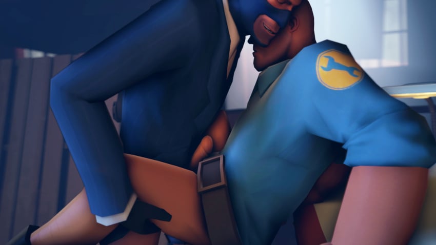 3d anal anal_sex anal_sex balaclava bottomless engineer_(team_fortress_2) erect_while_penetrated erection gay gay_anal gay_sex homosexual human_only male/male male_only mask sfm shadowenza source_filmmaker spy_(team_fortress_2) suit team_fortress_2