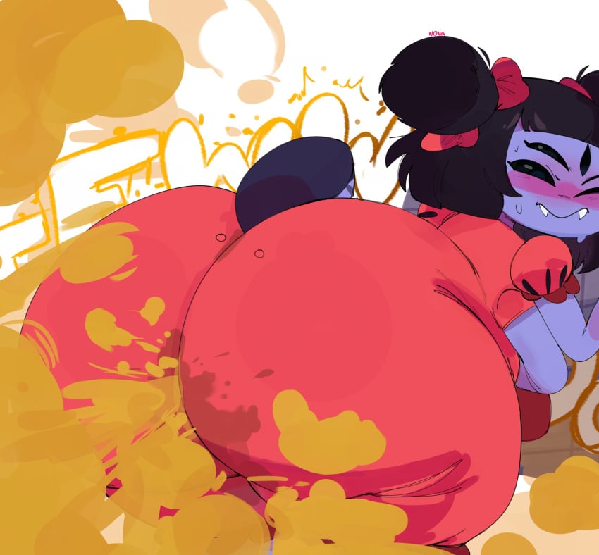 ass big_ass fart fart_cloud farting farting_at_viewer muffet novacartridge_(artist) purple_skin red_dress spider spider_girl undertale undertale_(series)