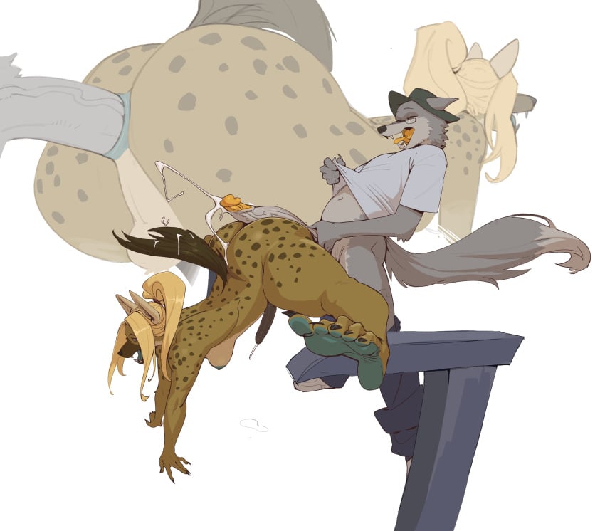 absurd_res anal anal_sex anthro anthro_on_anthro anthro_penetrated anthro_penetrating anthro_penetrating_anthro ass ass_up big_butt blonde_hair bodily_fluids breasts brown_body brown_fur canid canine canis clothing cum cum_in_ass cum_inside cum_on_butt cumshot dankwoll duo ejaculation erection fangs feet fur genital_fluids genitals grey_body grey_fur gynomorph gynomorph/male gynomorph_penetrated hair hat headgear headwear hi_res huge_butt humanoid_feet humanoid_genitalia humanoid_penis hyena intersex intersex/male intersex_penetrated long_penis male male_penetrating male_penetrating_gynomorph male_penetrating_intersex mammal markings penetration penile penile_penetration penis penis_in_ass plantigrade ponytail sex spots spotted_body spotted_fur tail teeth vein veiny_penis wolf
