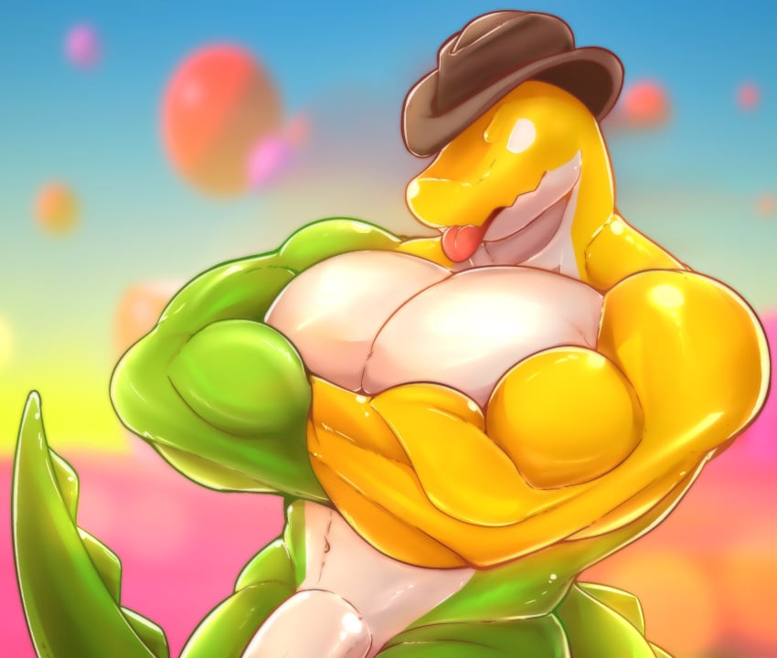 1boy abstract_background absurd_res angry anthro barazoku biceps big_pecs big_penis blue_background blurred_background candy clio_clione clothed clothing cowboy cowboy_hat cowboy_hat_only crocodile crocodilian crocodylid crossed_arms dessert detailed flaccid food food_creature genitals glistening glistening_arms glistening_body glistening_eyebrows glistening_face glistening_genitalia glistening_nose glistening_pecs glistening_penis glistening_tail glistening_tongue glitch_productions green_tail gummigoo_(the_amazing_digital_circus) hat hat_only headgear headgear_only headwear headwear_only hi_res living_candy long_tail looking_at_viewer male male_only manly mostly_nude muscular muscular_anthro muscular_male navel nude orange_background outside pecs penis pink_background portrait pose red_background red_tongue reptile scalie shadow simple_background solo spiked_tail spikes spikes_(anatomy) standing tail teeth the_amazing_digital_circus thick_penis thick_thighs tongue tongue_out triceps white_eyes white_penis yellow_background yellow_nose yellow_teeth