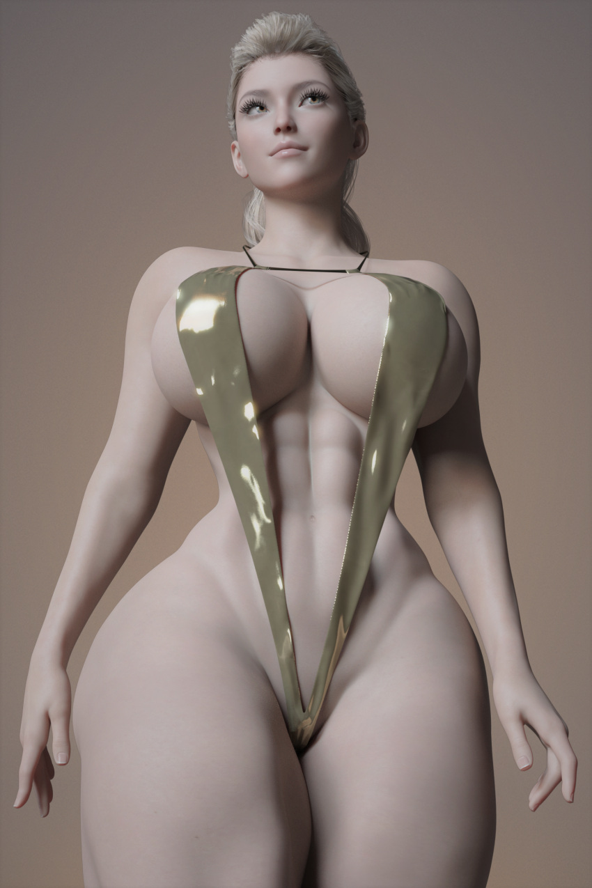 3d alternate_version_available audrix cyl_(audrix) huge_ass huge_breasts low-angle_view sling_bikini solo_female thick toned_female