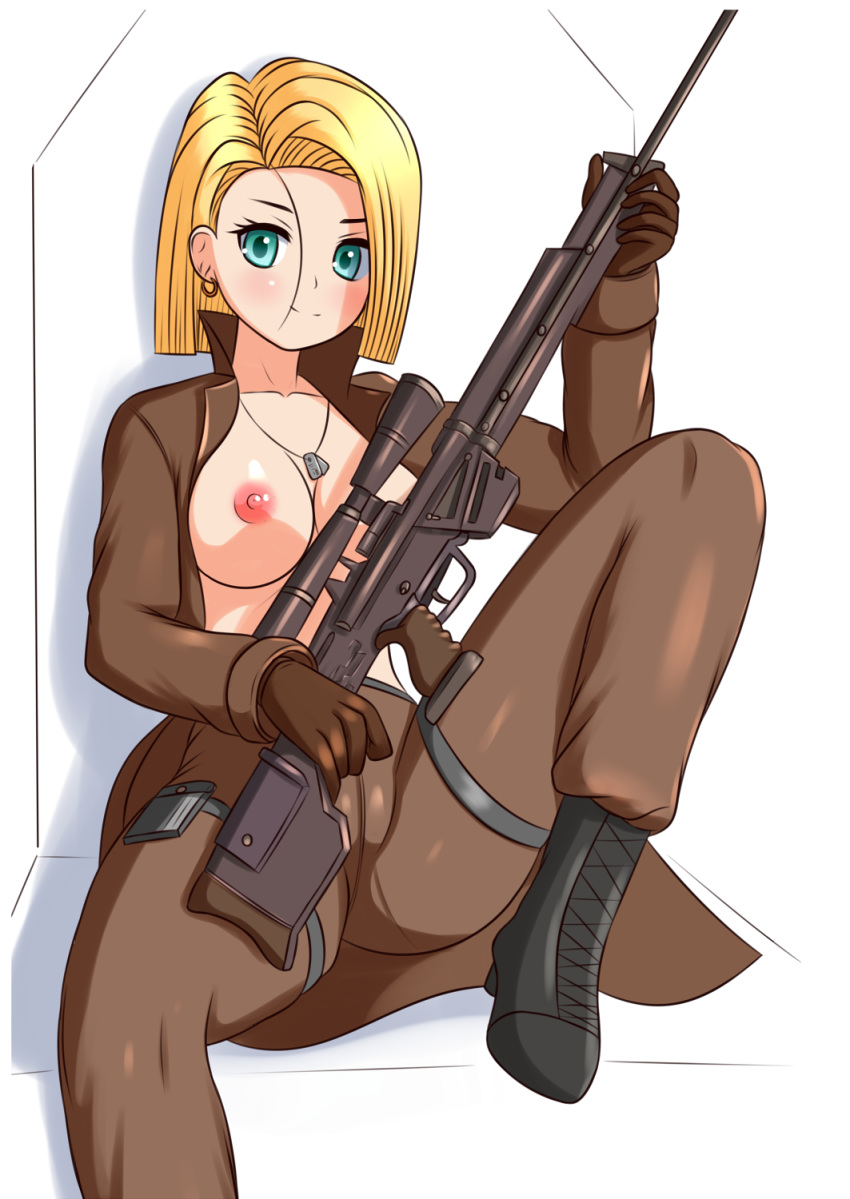 android_18 breasts crossover dragon_ball dragon_ball_z liquid_snake metal_gear_solid twistedscarlett60