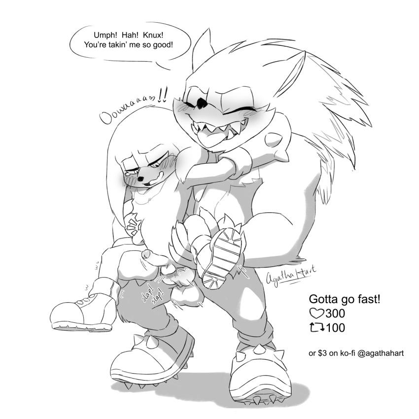 agatha-hart anal anal_sex anthro balls big_penis blush boner erection furry gay knuckles_the_echidna male male_only monochrome nude penis sega sex size_difference sonic_(series) sonic_the_hedgehog sonic_the_hedgehog_(series) sonic_the_werehog sonic_unleashed werehog