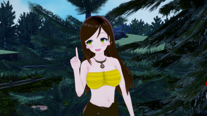 3d breasts brown_hair koikatsu lamia long_hair medium_breasts monster monster_girl mrkoiru open_mouth original original_character outdoors rwby the_jungle_book yellow_eyes