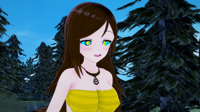 3d breasts brown_hair kaa kaa_eyes koikatsu lamia long_hair medium_breasts monster monster_girl mrkoiru open_mouth original original_character outdoors rwby the_jungle_book yellow_eyes