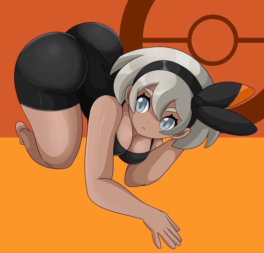 :< ass bea_(pokemon) big_ass dark-skinned_female dark_skin female female_focus female_only gray_hair human human_only nintendo pokemon pokemon_ss skin_tight solo solo_female sonson-sensei tagme tomboy