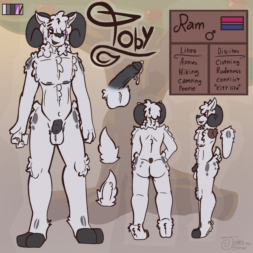 anthro ass balls big_butt biped bisexual_pride_colors bodily_fluids bovid bovid_horn caprine caprine_horn circle_(marking) cloven_hooves erection flaccid fluffy fluffy_chest fluffy_hair fluffy_tail fluffy_thighs foreskin fur fur_markings gender_symbol genital_fluids genitals glans grey_body grey_fur hair hi_res hooves horn humanoid_genitalia humanoid_hands humanoid_penis judasthesinner leaking_penis leaking_precum lgbt_pride male male_anthro male_only male_symbol mammal markings model_sheet neck_tuft nude penis pink_eyes precum pride_colors ram ram_horn retracted_foreskin sheep solo standing symbol tail thick_thighs toby_(dbravefurry113) tuft unguligrade unretracted_foreskin