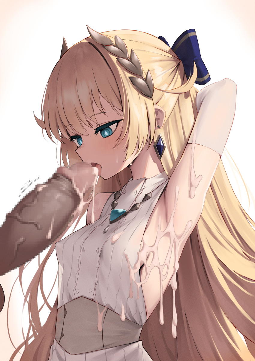 1boy blonde_hair blue_eyes blush cum epic7 fellatio karadborg little_queen_charlotte_(epic7) small_breasts tagme