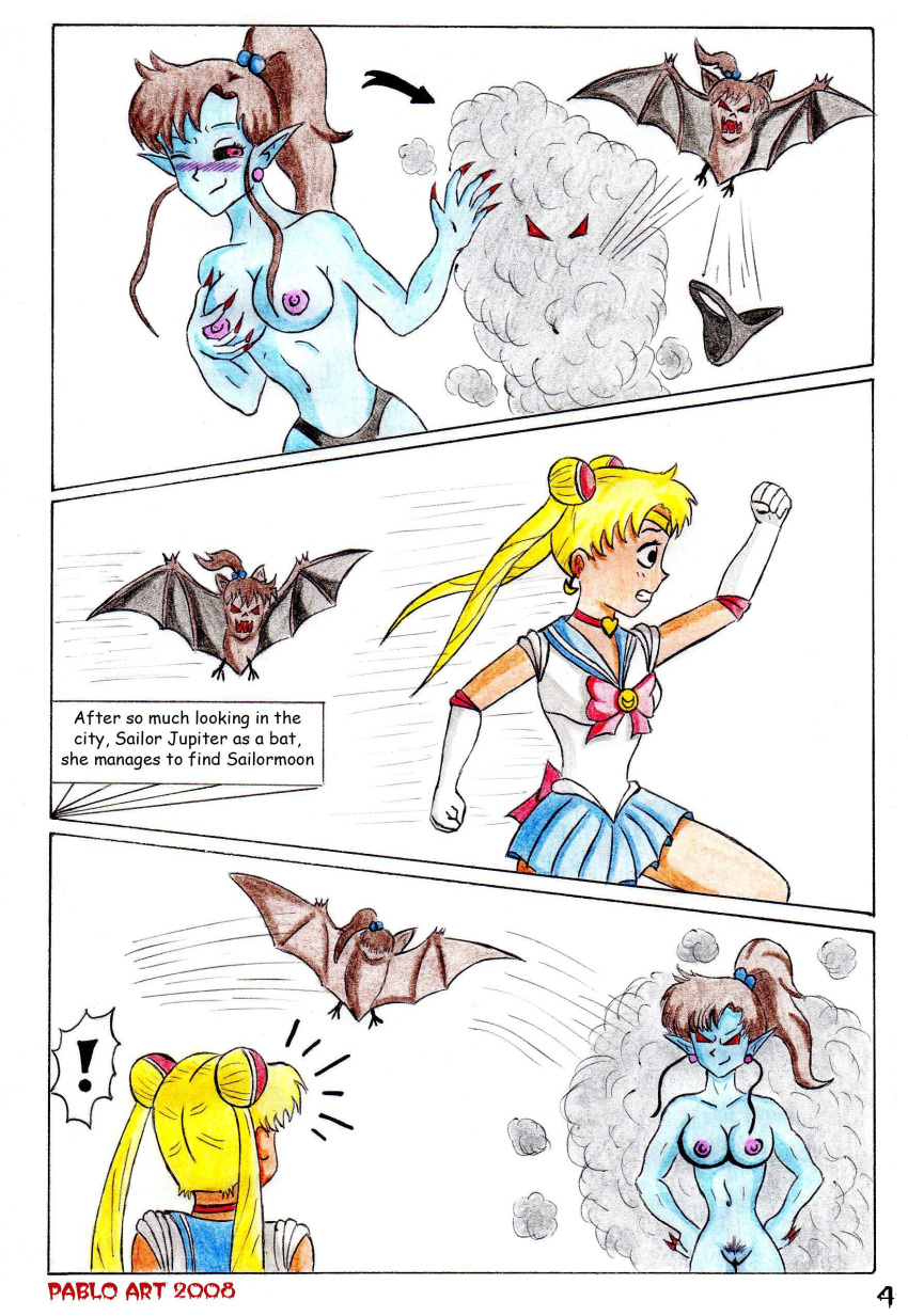 ass bat bishoujo_senshi_sailor_moon bite_mark black_sclera blonde_hair blush breasts brown_hair claws clothing comic corruption english_text femsub glowing glowing_eyes large_breasts locofuria long_hair makoto_kino nipples page_4 page_number panties pointy_ears pubic_hair sailor_jupiter sailor_moon skirt small_breasts text traditional transformation usagi_tsukino vampire