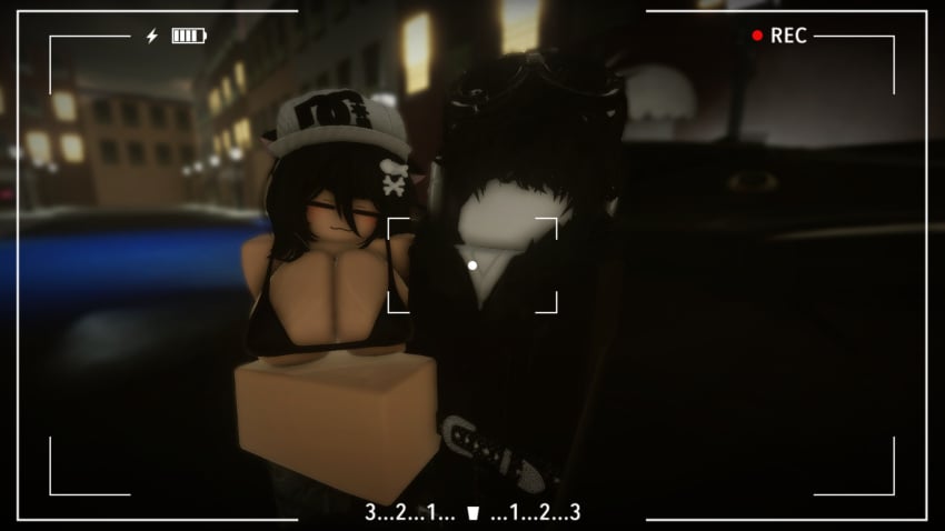 1boy 1girls 3d artist_self-insert big_breasts bikini black_hair bra breasts camera_pov camera_view cat_ears catsulith catsulithr34 hat kat_(catsulith) outside roblox roblox_avatar roblox_studio robloxian self_upload selfie tagme