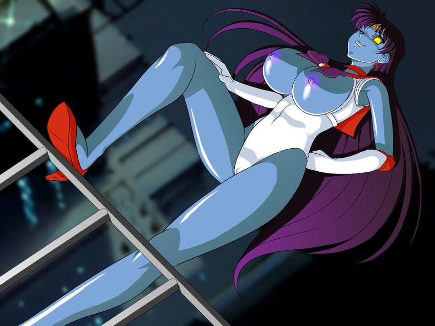 bishoujo_senshi_sailor_moon black_hair breasts clothing corruption daimon female_only femsub glamour_works gloves high_heels implied_transformation large_breasts long_hair looking_at_viewer opera_gloves possession rei_hino sailor_mars solo transformation