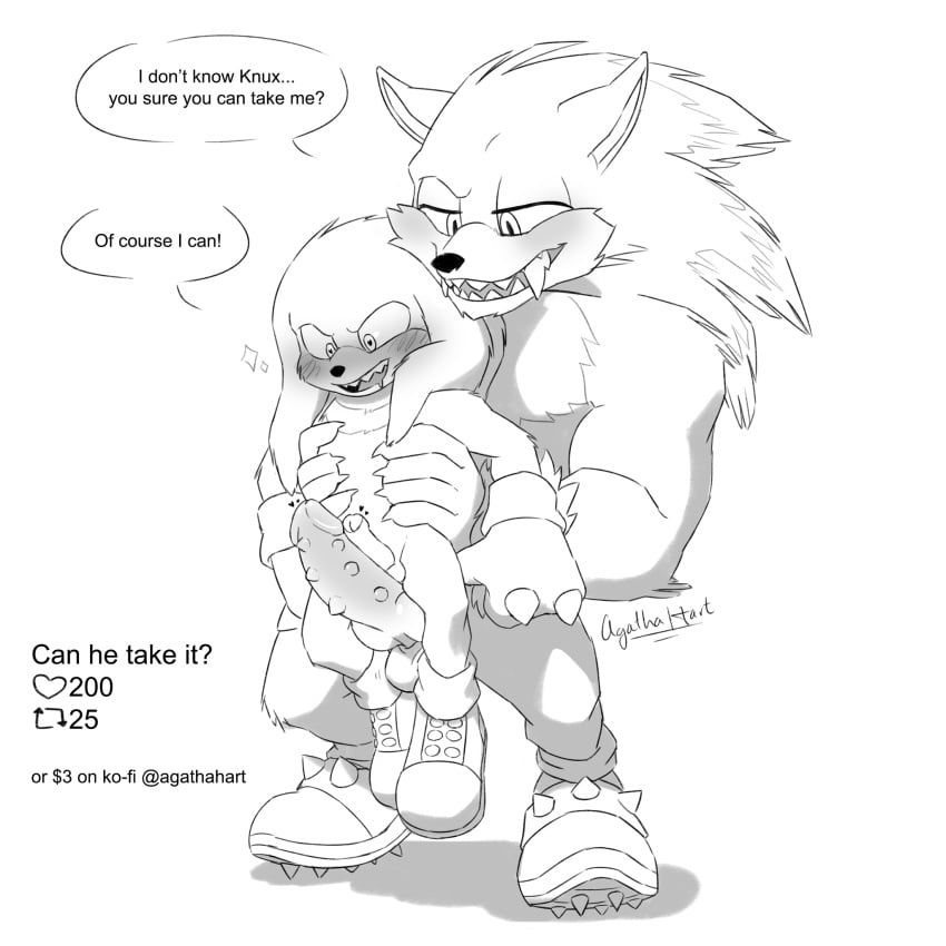 agatha-hart anthro balls big_penis blush boner erection furry gay imminent_anal imminent_sex knuckles_the_echidna male male_only monochrome nude penis sega size_difference sonic_(series) sonic_the_hedgehog sonic_the_hedgehog_(series) sonic_the_werehog sonic_unleashed werehog