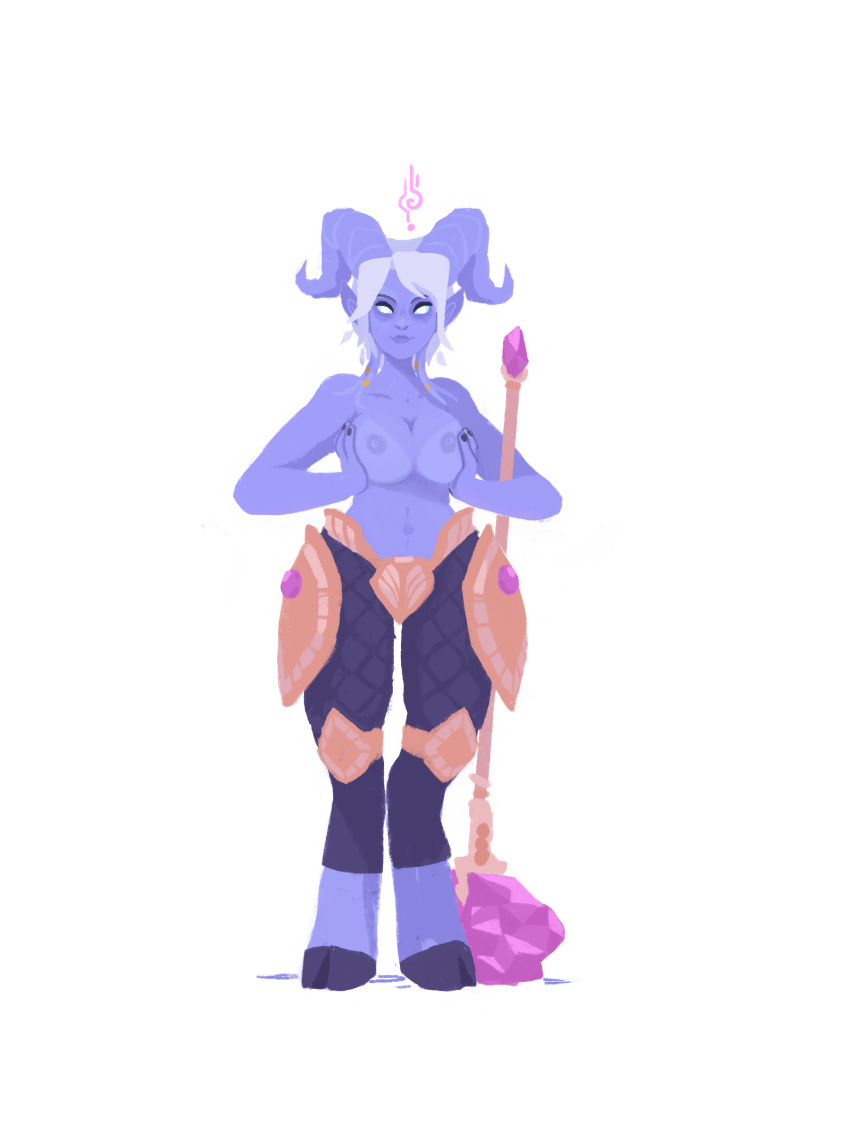 1girls big_breasts blizzard_entertainment blue_skin breasts draenei eniocrity female solo topless warcraft white_hair world_of_warcraft yrel