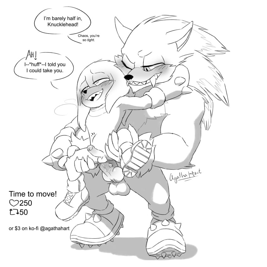 agatha-hart anal anal_sex anthro balls big_penis blush boner erection furry gay knuckles_the_echidna male male_only monochrome nude penis sega sex size_difference sonic_(series) sonic_the_hedgehog sonic_the_hedgehog_(series) sonic_the_werehog sonic_unleashed werehog