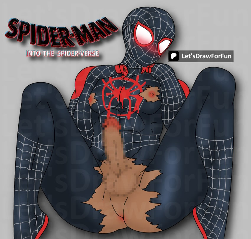 1boy african african_male ass ass_up censored cursed cursed_image dark-skinned_male dark_skin funny gay let's_draw_for_fun male male_only marvel miles_morales miles_morales_(spider-verse) nsfw s solo spandex spandex_suit spider-man spider-man:_into_the_spider-verse spider-man_(miles_morales) spider-man_(series) teen_boy torn torn_clothes yaoi