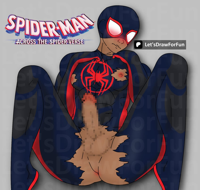 1boy african african_male ass ass_up censored cursed cursed_image dark-skinned_male dark_skin funny gay let&#039;s_draw_for_fun male male_only marvel miles_morales miles_morales_(spider-verse) nsfw s solo spandex spandex_suit spider-man spider-man:_across_the_spider-verse spider-man_(miles_morales) spider-man_(series) teen_boy torn torn_clothes yaoi