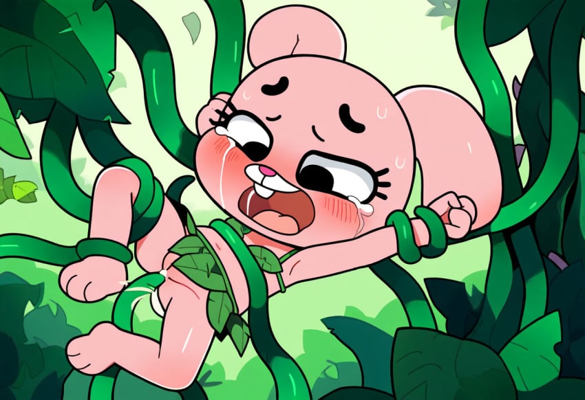 1girls anais_watterson black_eyes blush bondage cartoon_network female furry furry_female jungle nature open_mouth penetration pink_fur rabbit rabbit_girl rape restrained sex sex_toy tentacle_rape tentacle_sex the_amazing_world_of_gumball vaginal vines