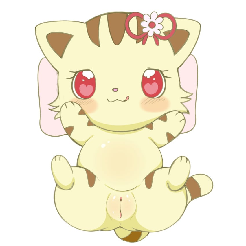 accessory anus azuo blush domestic_cat felid feline felis female female_feral feral flower flower_in_hair fur genitals hair hair_accessory heart_eyes heart_symbol hi_res jewelpet licking licking_lips lying mammal on_back pillow pink_eyes plant plump_labia pussy sango_(jewelpet) sanrio sega_fave spread_legs spreading striped_body striped_fur stripes tabby_cat tan_body tan_fur tongue tongue_out