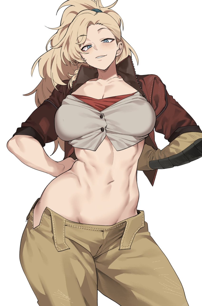 1girls 2025 2d 2d_(artwork) belly belly_button big_breasts blonde_female blonde_hair blonde_hair_female blue_eyes braided_hair breasts busty capcom cleavage clothed clothed_female clothing color colored curvaceous curves curvy curvy_body curvy_female curvy_figure fanart full_color gemma_(monster_hunter_wilds) hair hips jacket large_breasts light-skinned_female light_skin long_hair looking_at_viewer monster_hunter monster_hunter_wilds ponytail smile smiling smiling_at_viewer stomach urec video_game video_game_character video_game_franchise video_games