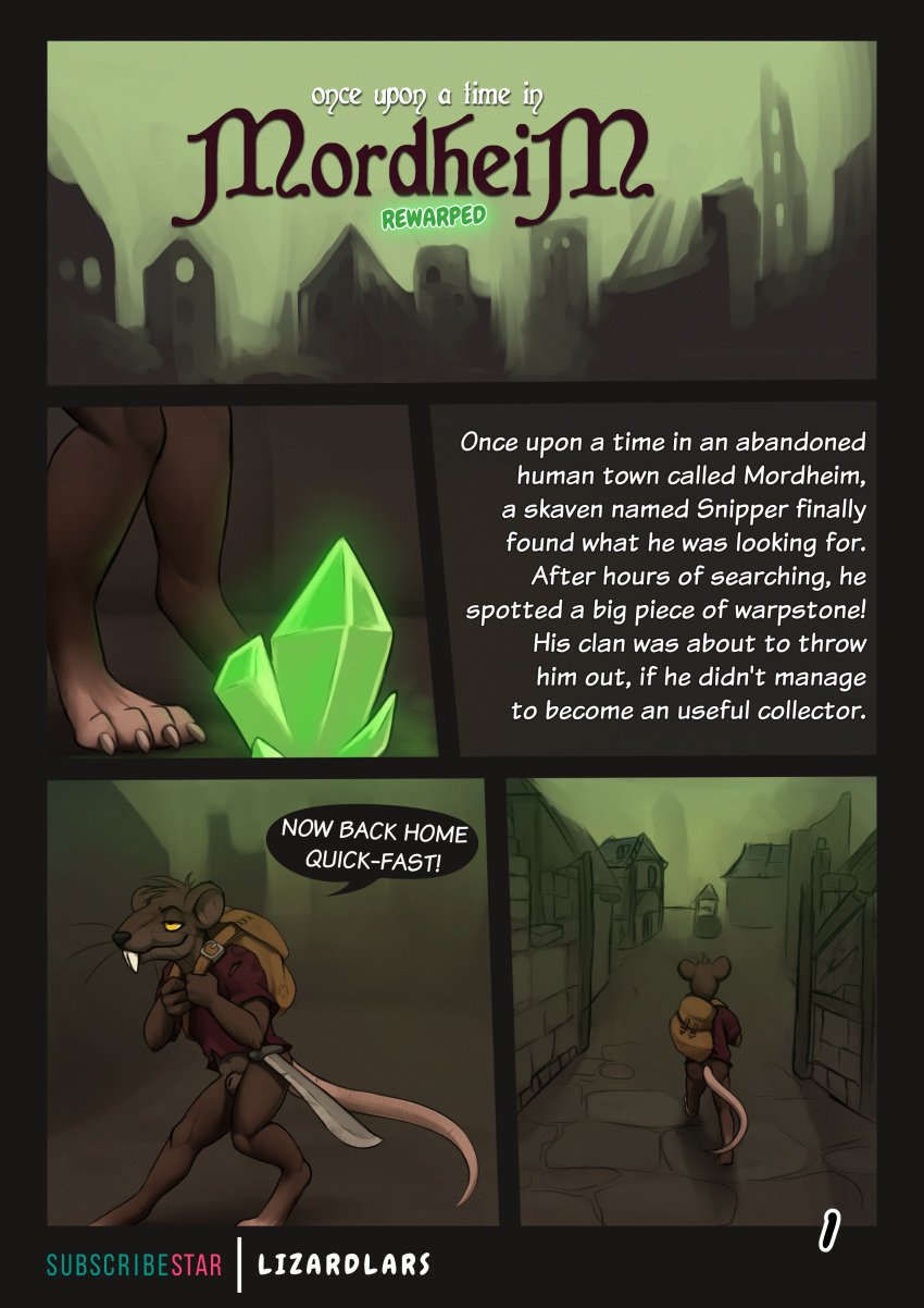 2025 absurd_res animal_genitalia anthro backpack biped bottomless bottomless_anthro bottomless_male brown_body brown_fur buckteeth claws clothed clothing comic digital_media_(artwork) digitigrade english_text fully_sheathed fur genitals hi_res lizardlars male male_anthro mammal melee_weapon rodent sheath skaven snipper speech_bubble sword teeth text toe_claws warhammer_(franchise) warpstone weapon yellow_eyes