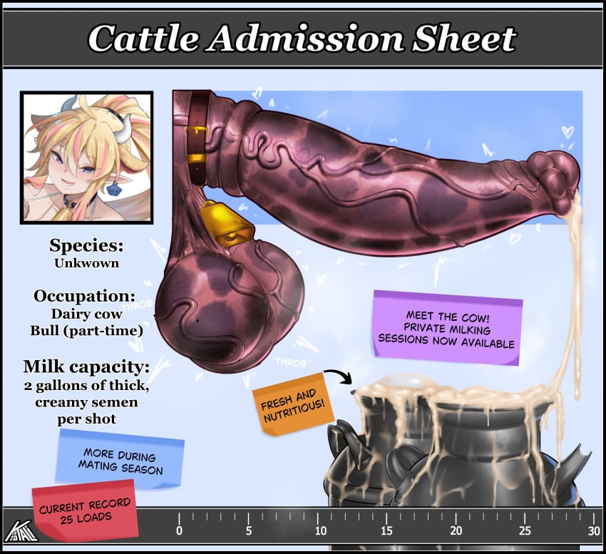 1futa animal_ears animal_genitalia balls cock_ring cow_girl cowbell cum cum_in_container futa_only futanari gigantic_penis horns huge_balls huge_cock kalikias kemonomimi penis penis_size_chart pointy_ears solo solo_futa text veiny_penis