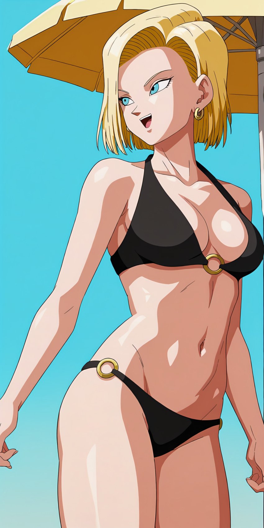 accurate_art_style ai_generated android android_18 android_girl anime anime_style beach beach_background beautiful big_ass big_breasts big_butt blonde_female blonde_hair blonde_hair curvy curvy_body curvy_female curvy_figure curvy_hips dragon_ball dragon_ball_z  female female female_only hips_grab laying laying_on_sand laying_on_side legs legs_together pixiv sexy sexy_pose thick_thighs touching_hip touching_leg touching_legs wide_hips miyaji_ai miyaji_ai_(artist) tagme