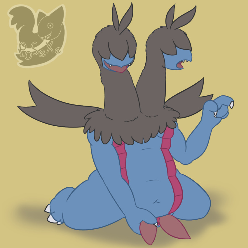 1boy 2_heads 3_toes 4_fingers animal_genitalia animal_penis anthro anthrofied belly black_fur black_hair blue_skin claws diphallia diphallism dragon erection fangs feet front_view fur genital_slit hair hair_over_eyes hand_on_penis head_tuft hemipenes hydra looking_away looking_down male male_only male_zweilous masturbation multi_head multi_penis navel neck_tuft nintendo no_nipples nude open_mouth penis pokémon_(species) pokemon pokemon_bw posexe presenting purple_skin scalie shadow simple_background sitting slightly_chubby slit smile solo spread_legs spreading teeth text thick_thighs toe_claws toes tongue tongue_out tuft video_games wariza watermark wide_hips wings yellow_background zweilous