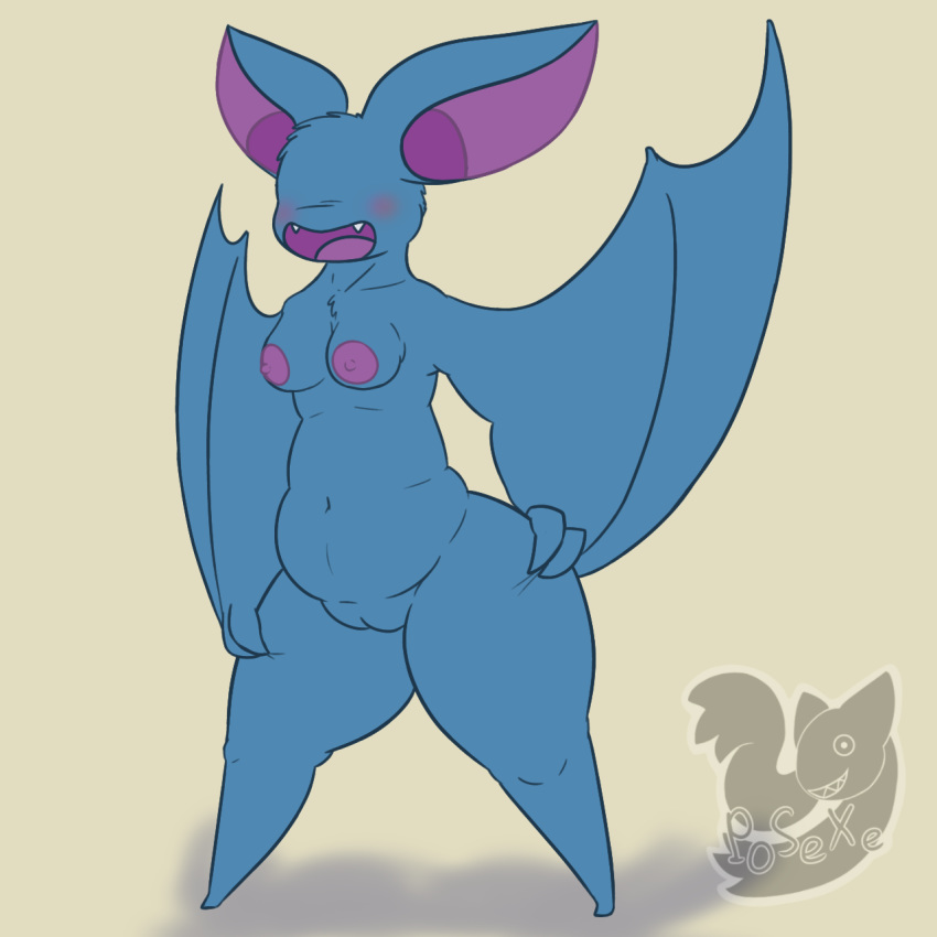 1girls 2_fingers anthro anthrofied areolae bat belly big_ass big_ears blue_fur blush breasts cheek_tuft chest_tuft claws erect_nipples fangs feet female female_only front_view fur furry head_tuft mammal membranous_wings navel nintendo nipples no_eyes nude open_mouth pokemon posexe pussy shadow simple_background slightly_chubby smile solo spread_legs spreading standing teeth text thick_thighs tongue tuft video_games watermark white_background wide_hips wings zubat