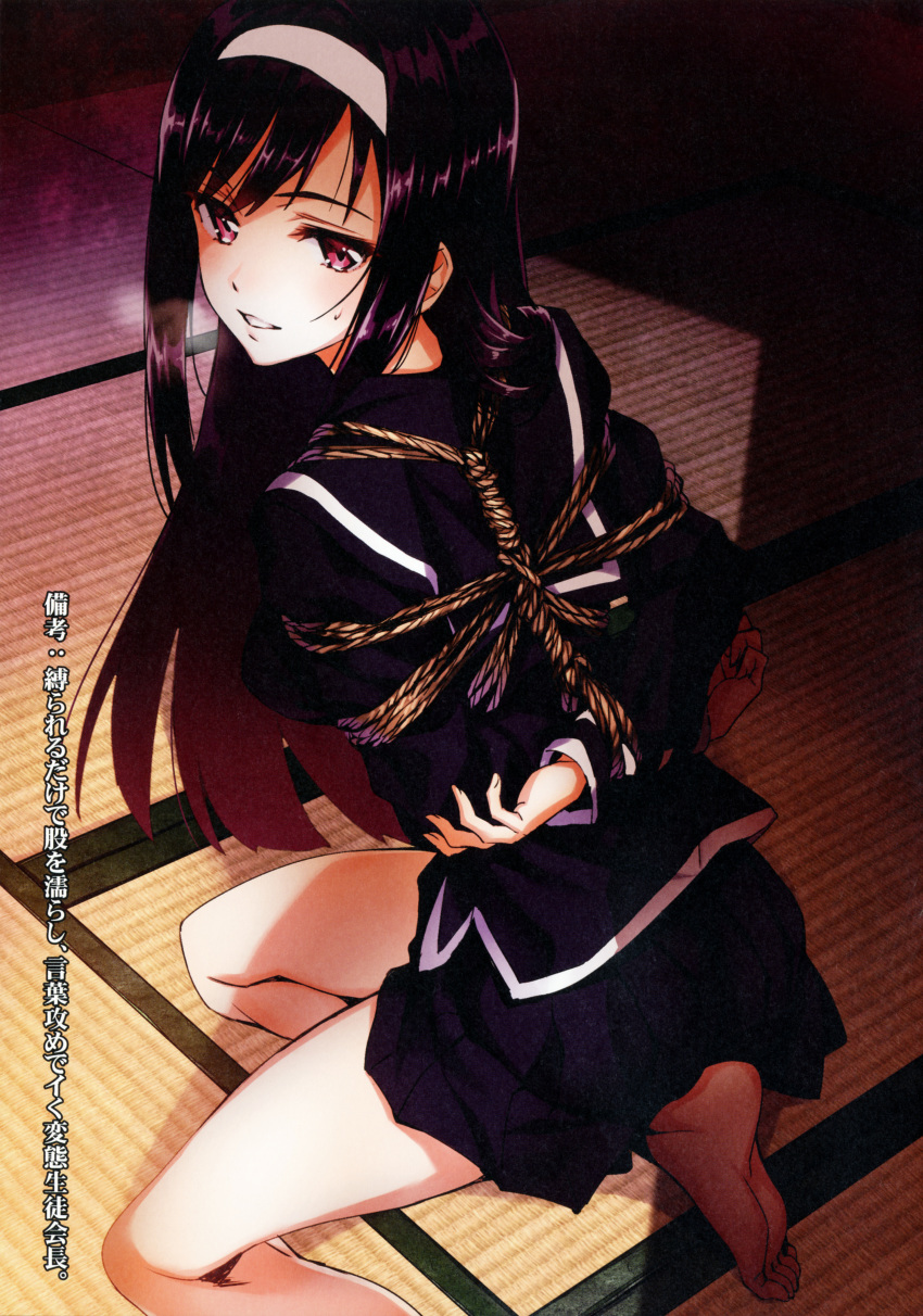 black_hair bondage bound feet matsuryuu rope school_girl seifuku tagme