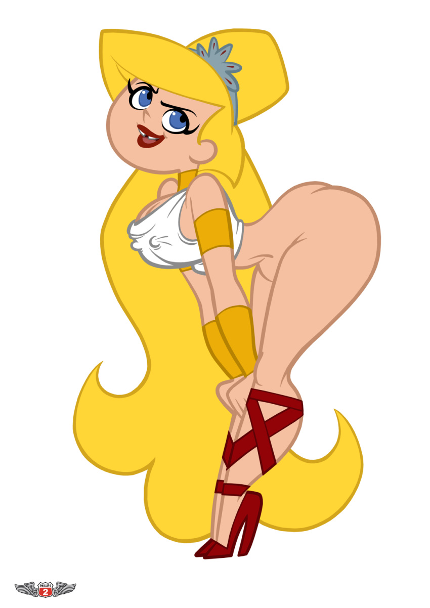 1girls atomictiki bimbo blonde_hair bottomless cartoon_network erect_nipples eris_(billy_and_mandy) female goddess high_heels phillipthe2 red_lipstick solo the_grim_adventures_of_billy_and_mandy tooth_gap white_background