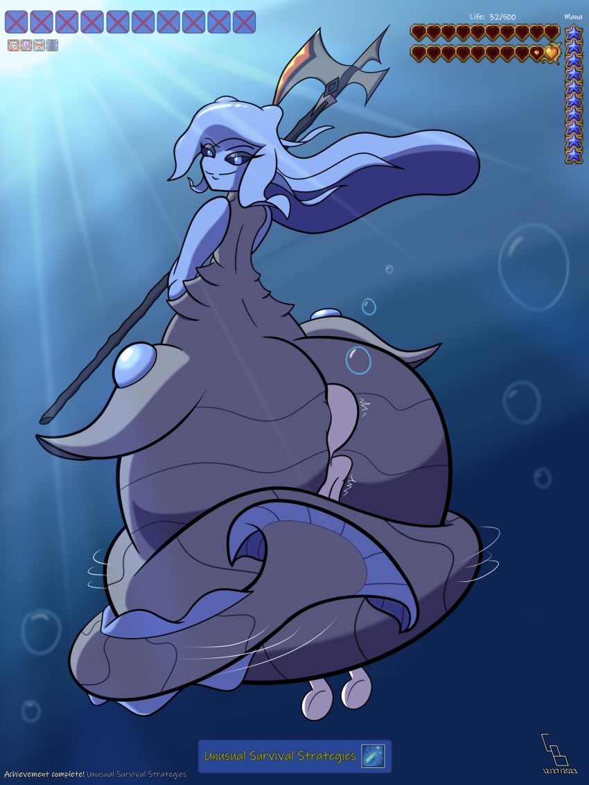 1boy 1boy1girl 1girls anahita anon anonymous_male ass between_buttocks binding cheesyboy888 constricted constricting cunnilingus eyelashes face_in_ass fat_ass female girl heads-up_display huge_ass larger_female long_tail male mermaid mermaid_ass mermaid_tail pinned pinned_by_butt smirk smirking smirking_at_another smug smug_expression smug_eyes stinkface stuck_in_ass stuffed_in_ass suggestive suggestive_look suggestive_smile tail terraria terrariacalamitymod thick_ass underwater underwater_cunnilingus