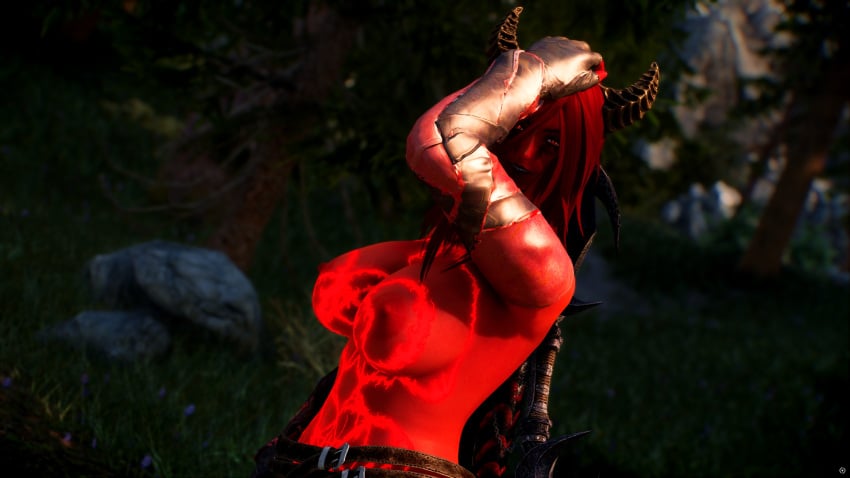 akilandi original_character red_body red_eyes red_hair skyrim skyrim_modded succubus succubus_horns video_games