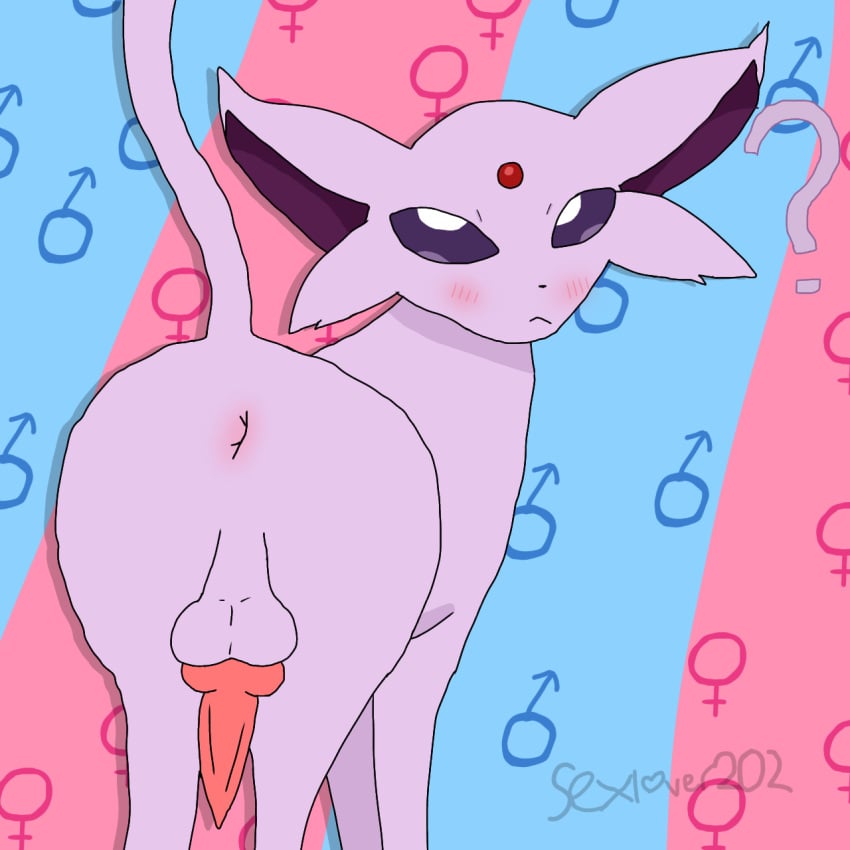 1boy anus anus_blush ass balls big_ass blush colored espeon feline gem_on_forehead generation_2_pokemon hi_res looking_at_viewer male male_only nintendo penis pokemon pokemon_(species) purple_fur raised_tail simple_background solo standing tagme tail